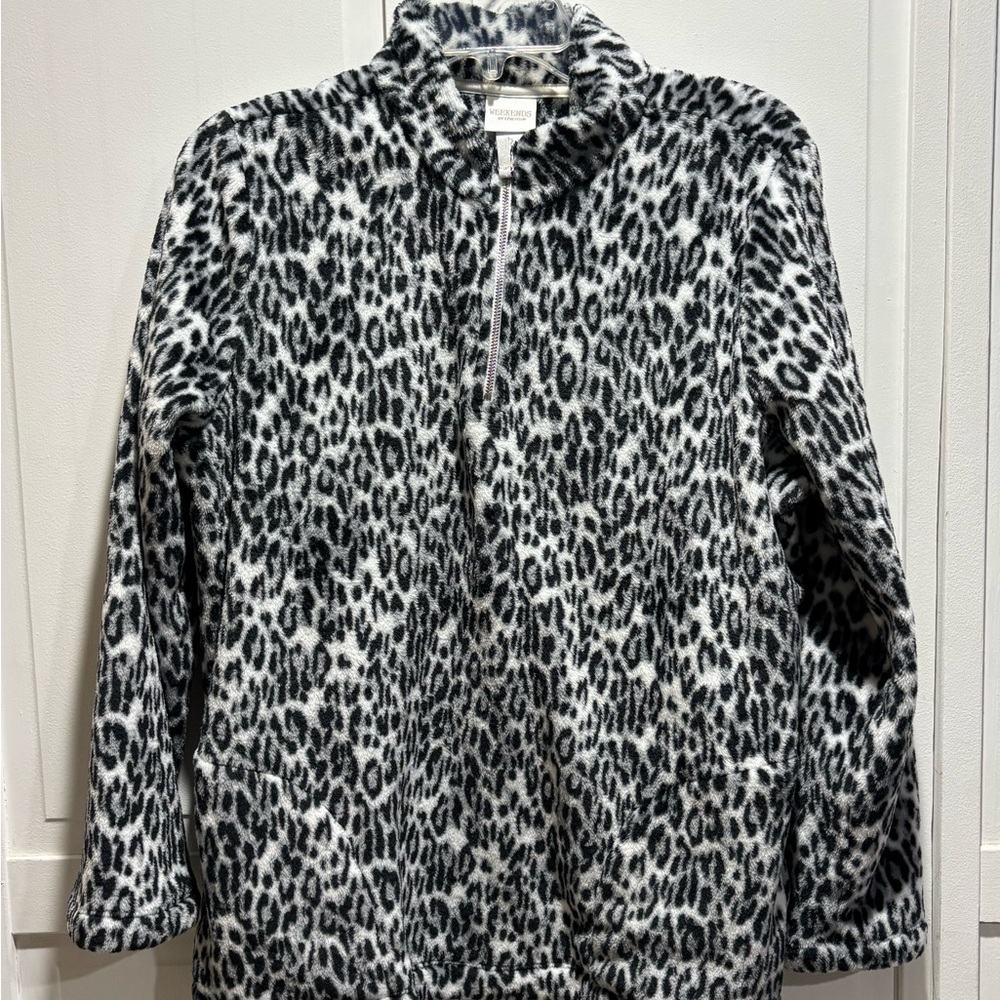 Chico’s Black and White Leopard Print Teddy‎ Jacket